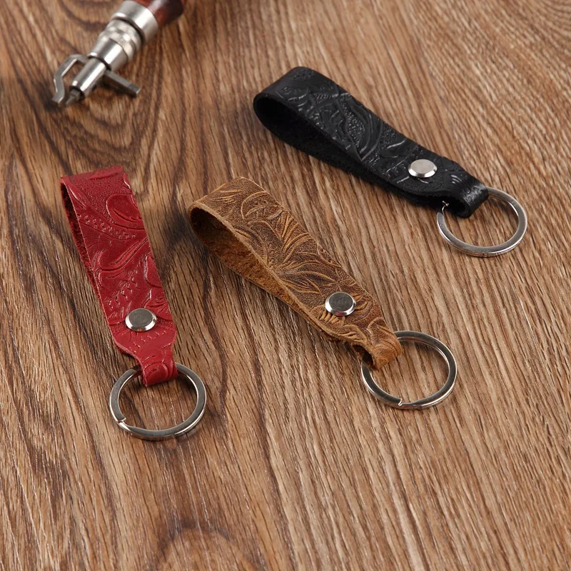 

Wholesale Handmade Leather Keychain Lanyard Cowhide Keycordlanyards Retro Leather Phone Key Universal Single Circle Key Ring