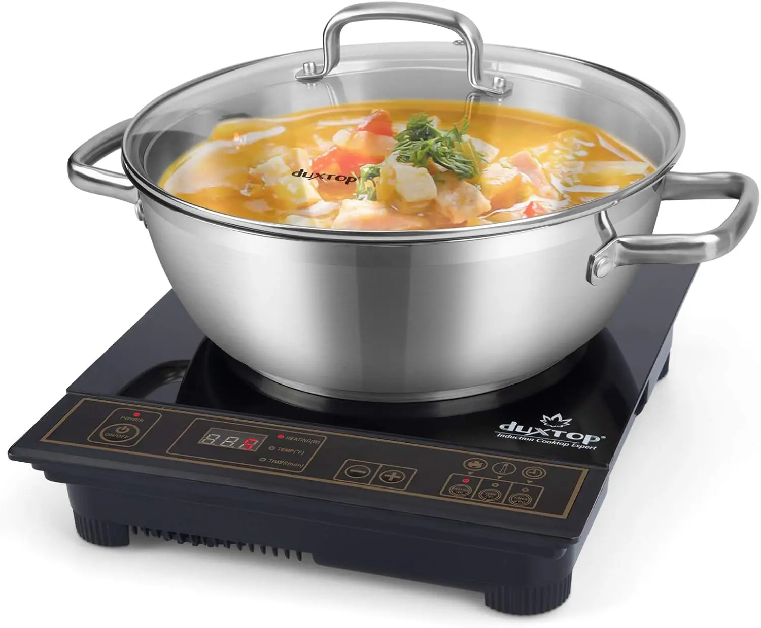

1800W Portable Induction Cooktop with 5.7 Qt Stainless Steel Pot and Lid