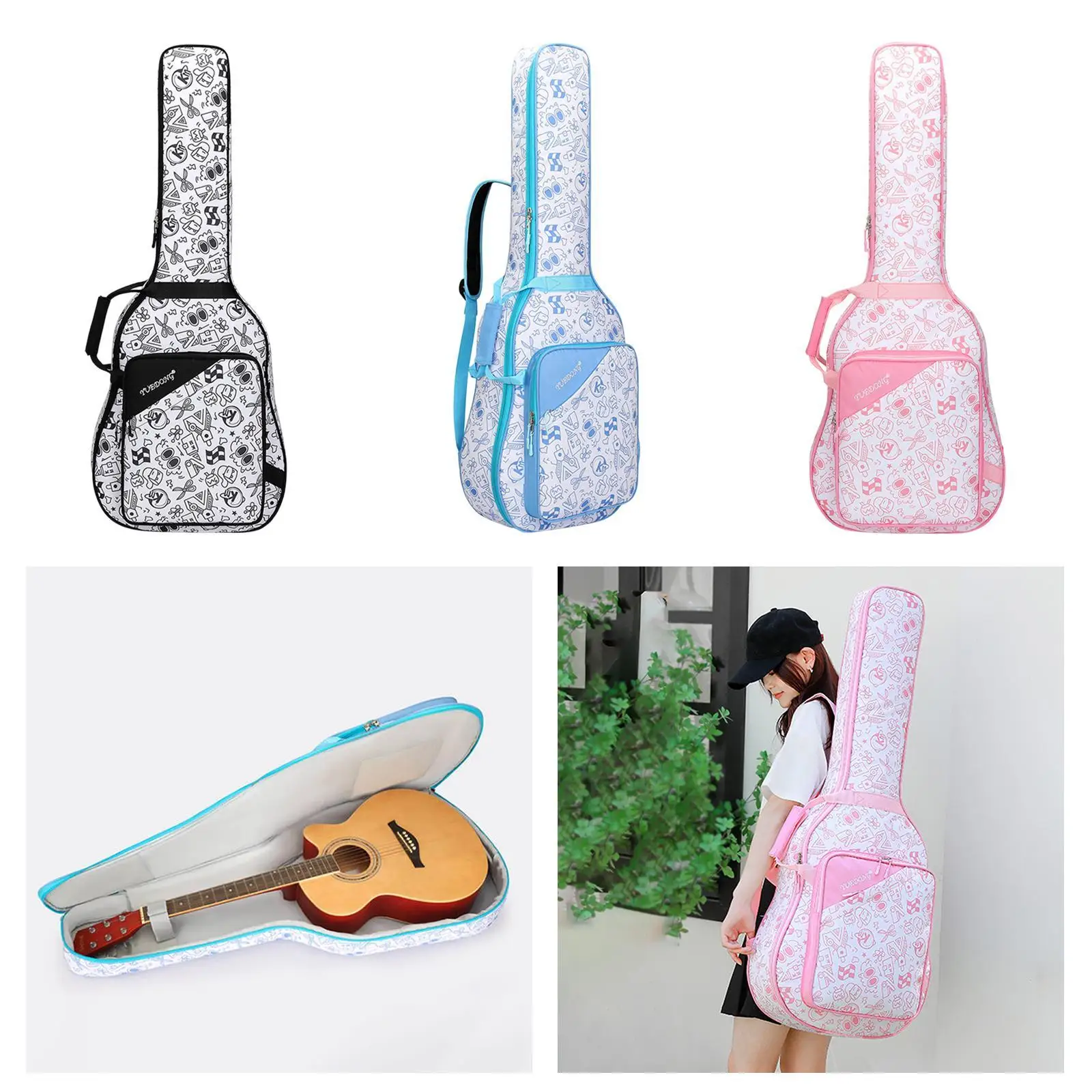 Guitar Gig Bag with Front Pockets Internal Fixation Strap Portable Backpack