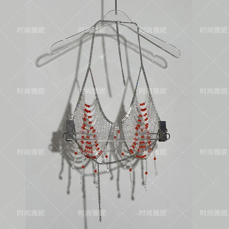 Hot Sale Sexy Women Handmade Body Chain Tassel Neck Girls Lingerie Bikini Chest Jewelry Acrylic Top Trendy Beachwear