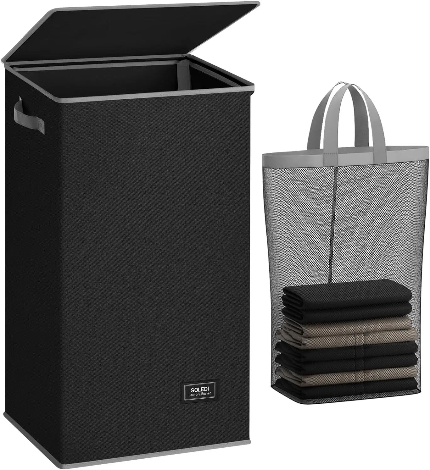 

Laundry Hamper Black with Lid and Removable Bag - 100L Large and Tall Laundry Basket Collapsible with Handle for Clothing