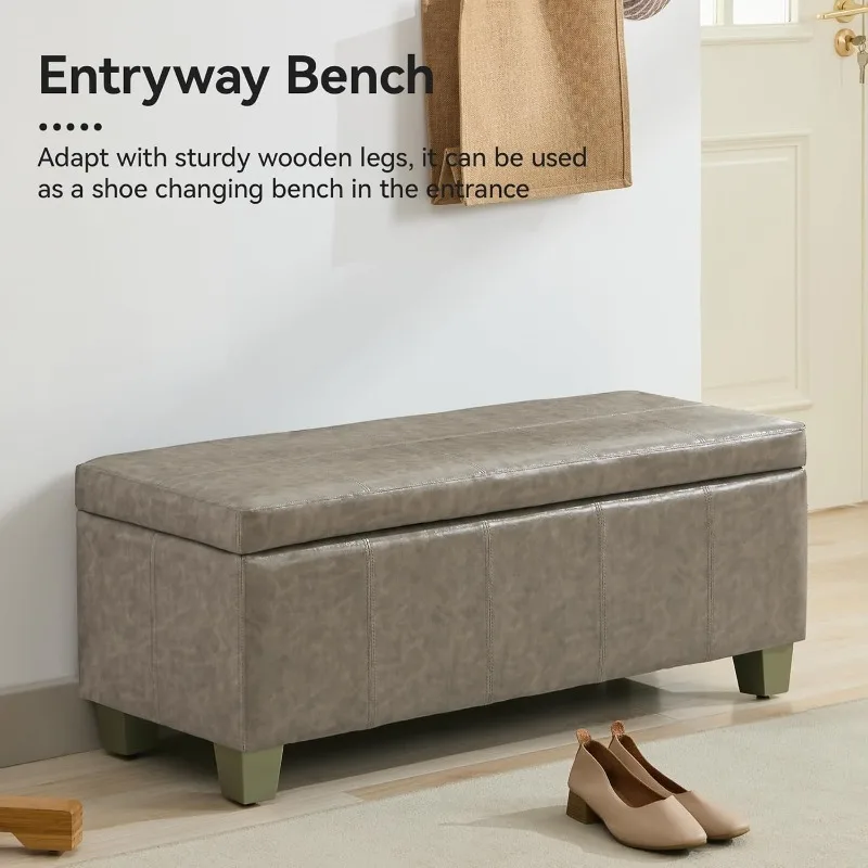 مسند تخزين من الجلد الصناعي مقاس 51 بوصة، نهاية منجدة مستطيلة معنقدة من مقعد تخزين السرير، أريكة كبيرة للمدخل، عقل عثماني