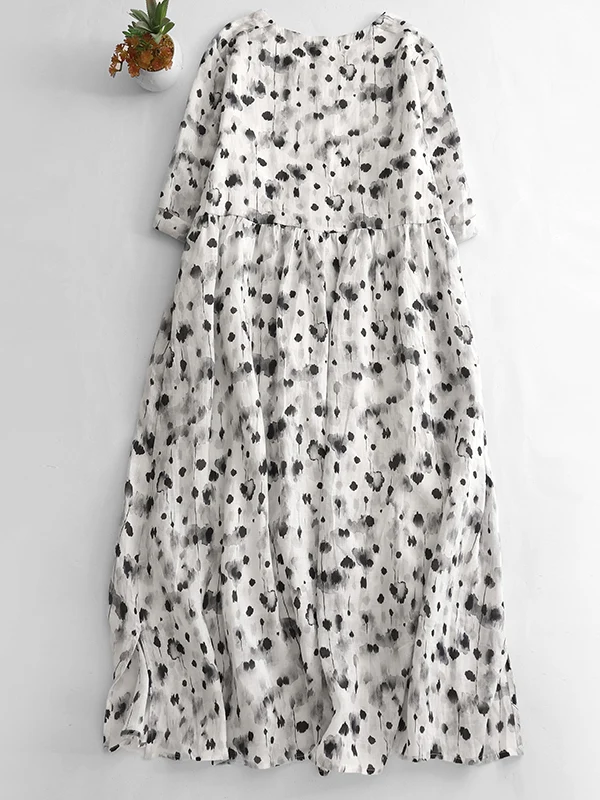 Artystyczny nadruk na lnianej tkaninie, długa sukienka w kształcie litery A, Dr ort Sve, damska, plus size, do kolan, wyszczuplająca, uniwersalna, do pracy, elegancka.