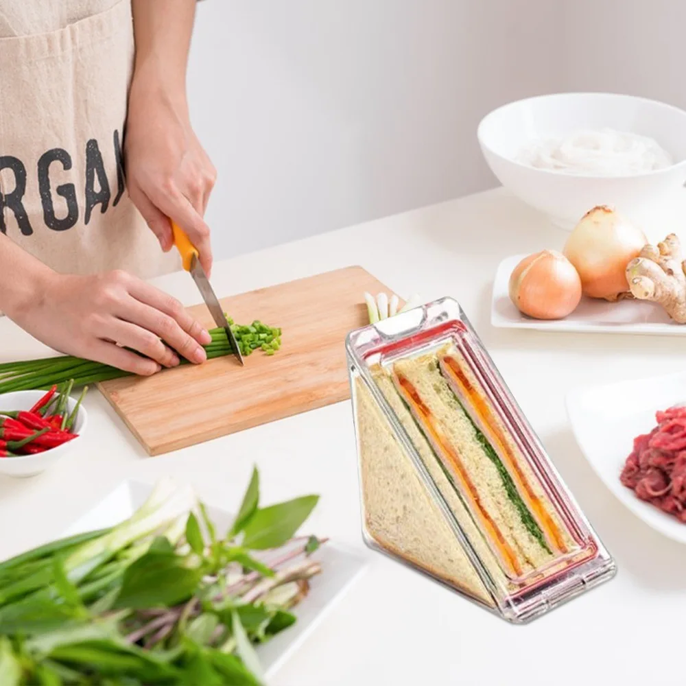 2Pcs Easy To Rinse Resin Sandwich Container Rectangular Snap Lock Sealing Lid Sandwich Case Smooth Practical Food Box Breakfast
