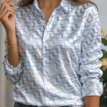 Satin Blouse Pastel Striped Lapel Collar Long Sleeve - DSEQ462733