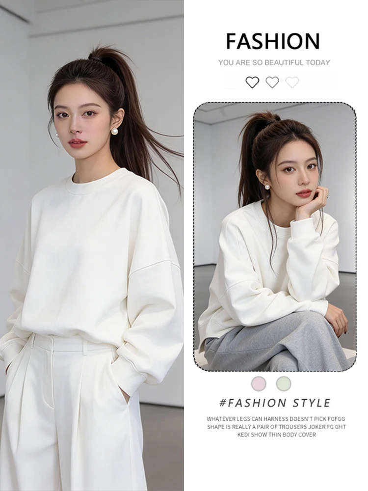 

Spring 2026 New Faionable Pure Color Hoodie Women's Clothing Versatile Lazy Top Warmth round Ne Long Sve Hooded Sweats...