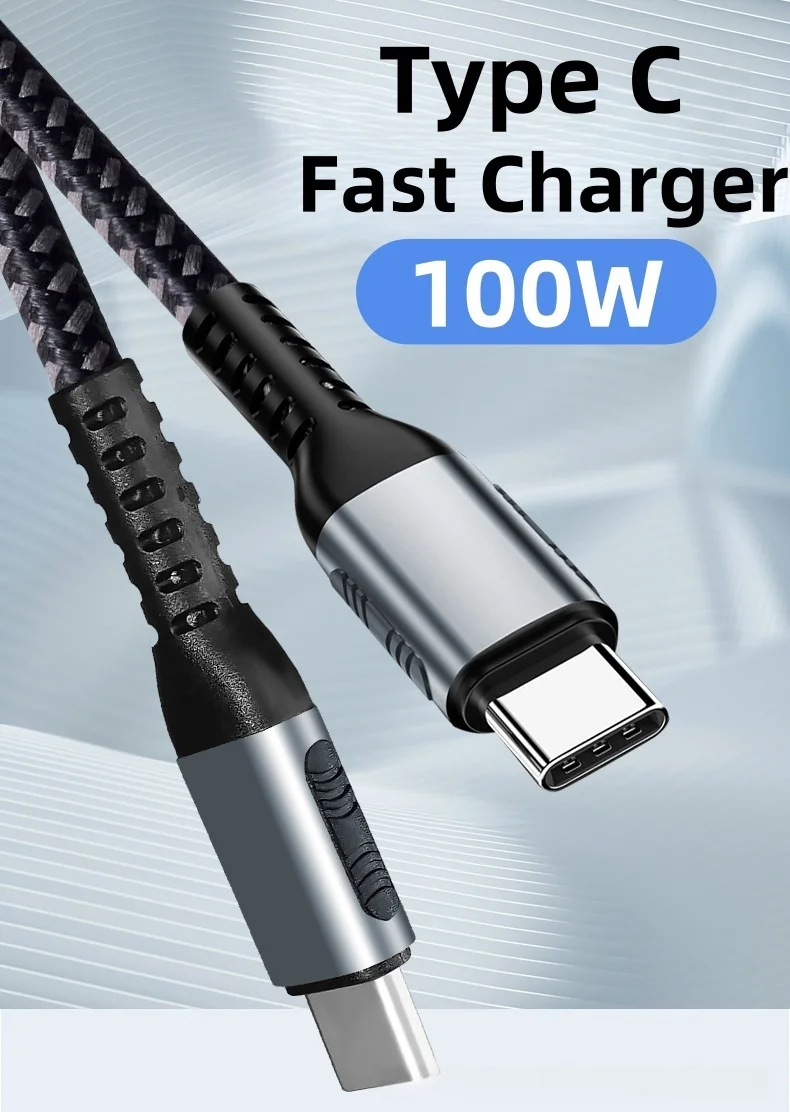 10 STKS Hot Koop 100 W Type C Snelle Lader Kabel Nylon Weven USB C Naar USB C 100 w Lader Kabel Voor IPhone Samsung HUAWEI IPad