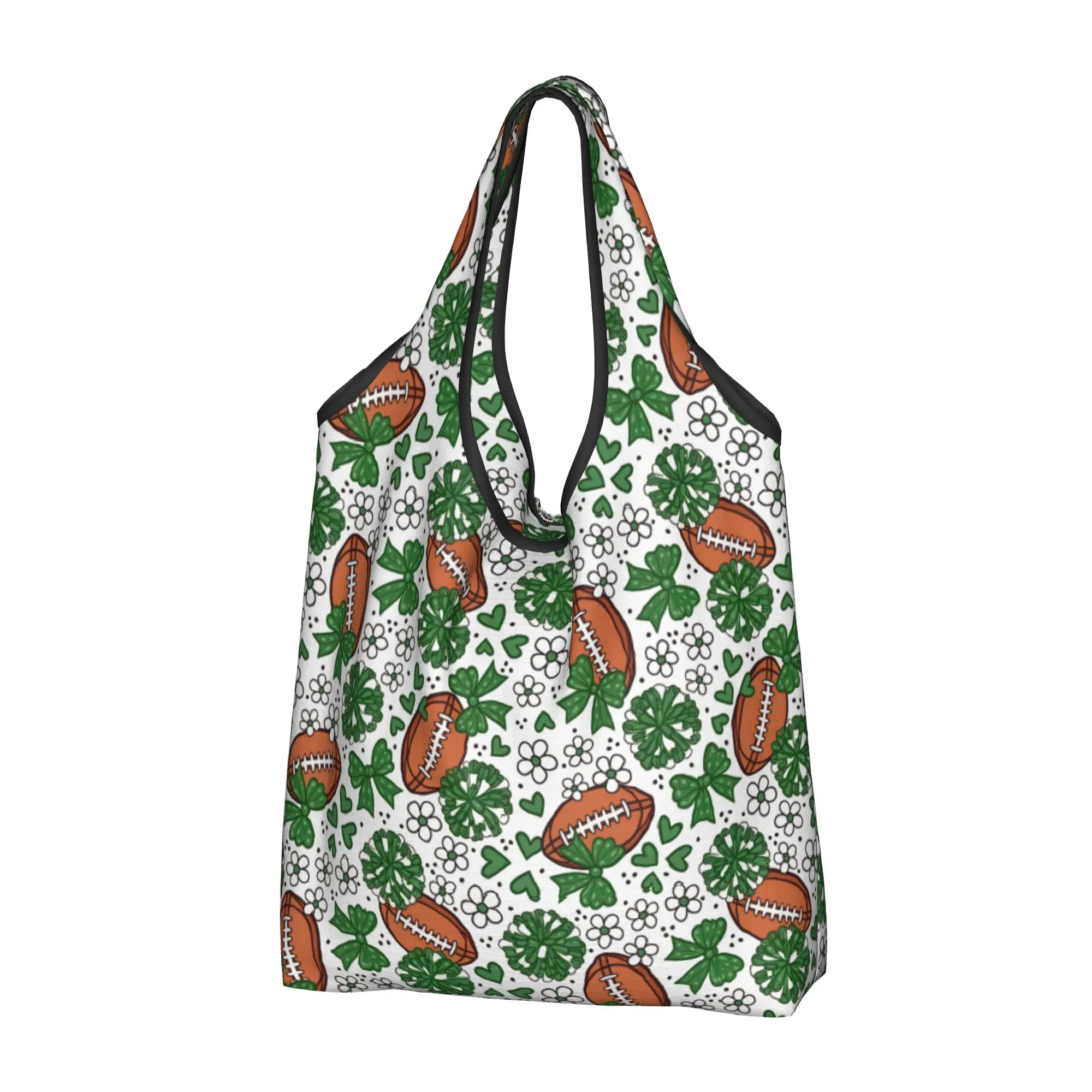 Kawaii Printed Rugby Union Cheer Bows Football  Shopping Tote Bags Portable Shopper Shoulder  Handbag