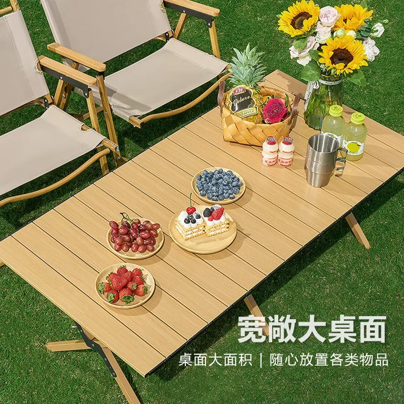 Hooki Outdoor Egg Roll Table Folding Table and Chair Portable Camping Equipment Picnic Table and Chair Set Beech Pine Folding Ta