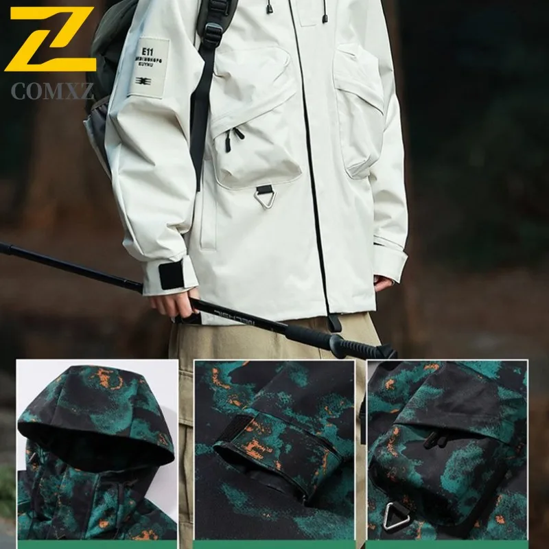 

COMXZ Men Outerwear Hooded Scratch Resistant Adventure Climbing High-Quality Chaqueta Camping Walking Minimalist Hiking Jacket