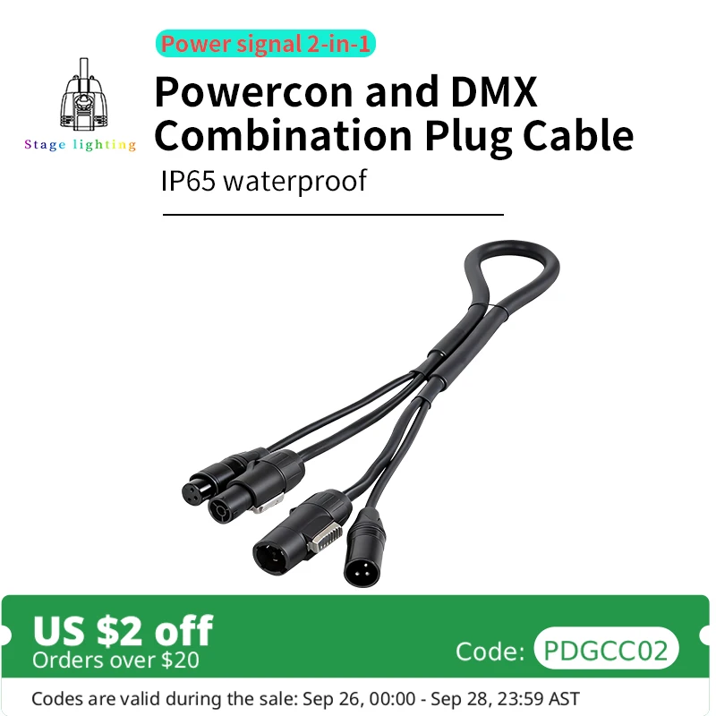 PowerCON and DMX Combo Cable 3 X 2.5mm² 1m/2m/3m/5m Designed for Outdoor Performances Moving Head Lights PAR Lights and Various