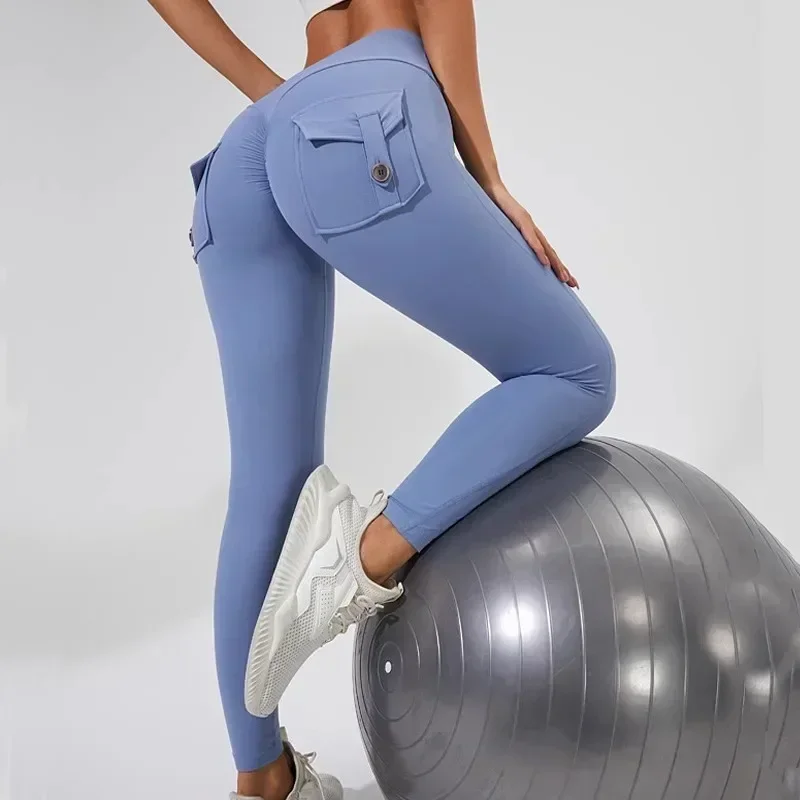 Naked Feeling Women Fitness Leisure Running Leggings High Waist Hip Lift Buttock Folds With Buttocks Pocket Breathable Trousers