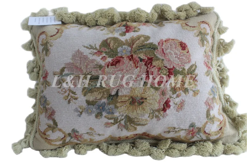 

FREE SHIPPING 15K 12"X16" Needlepoint pillow, handknotted cushion with rose floral designs no insertion