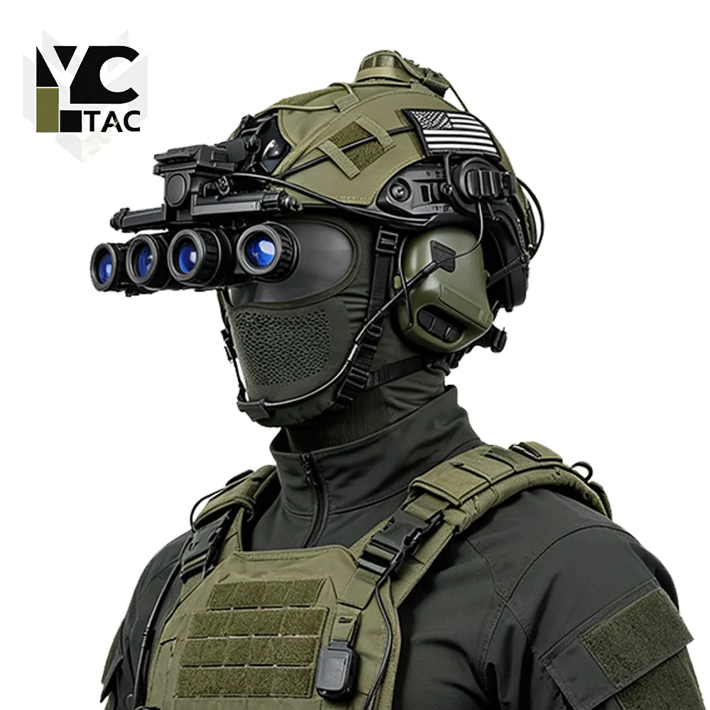 YCTAC Tactical FAST Helmet Set Airsoft Paintball Protection Helmet Kit with Headset Mask NVG Dummy Model for CS Cosplay Training