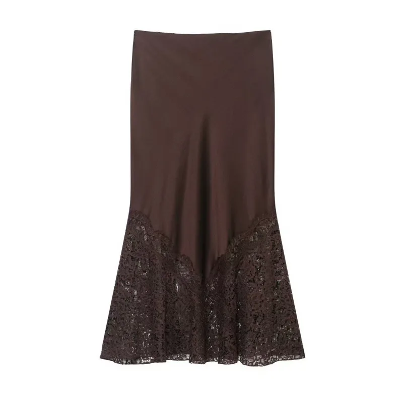 HKSH Spring Autumn New Women's Skirt Patchwork Lace Pleated Zipper Versatile Elegant Sexy High-end Trendy Trumpet Skirts HK15808