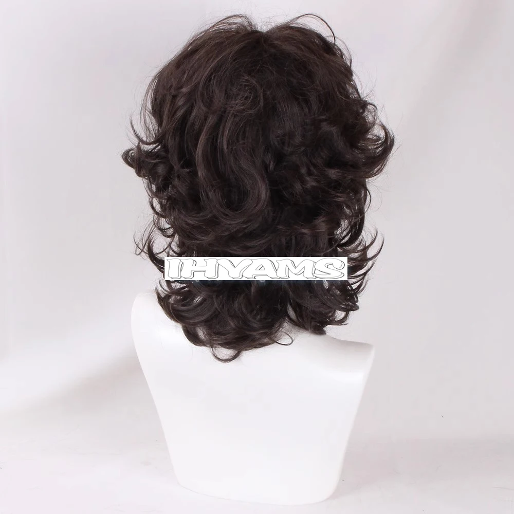 Hip Hop Cool Mullet hair Brown Short Mullet Cosplay Wigs Wolf tail hairstyle Curly Synthetic Heat Resistant Fiber