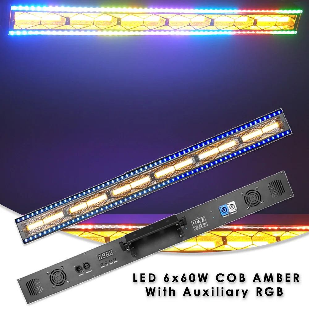 LED 6x60W COB Amber Color Strobe Bar Light With RGB Horse Running Light Flash Wash Effect Retro Stage Lighting For Dj Disco Bar
