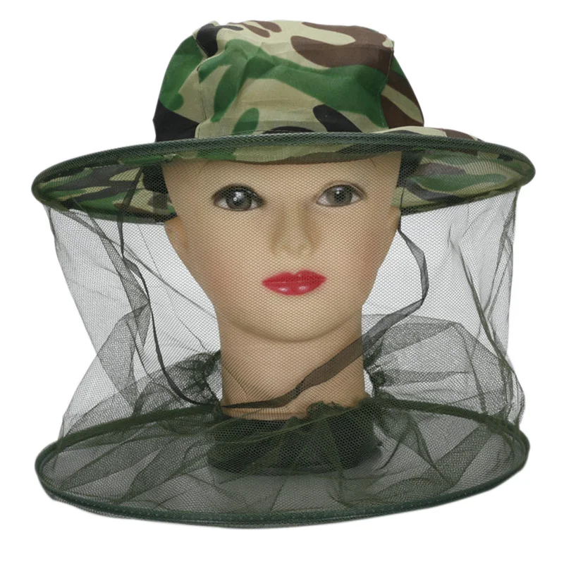 Camouflage Mosquito Net Hat Anti-Insect Mesh Face Mask Fishing Hunting Cap Outdoor Sun Protection Breathable Beekeeping Headwear