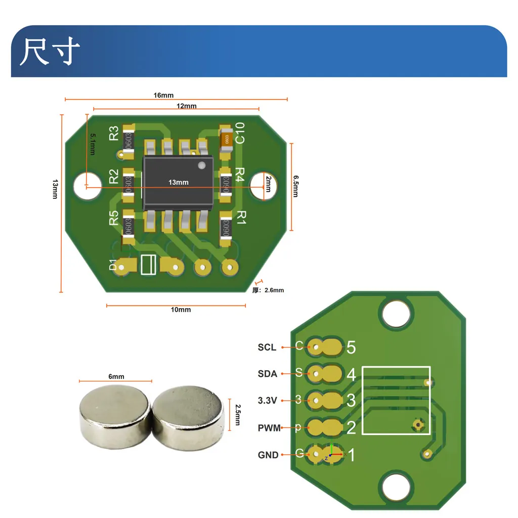 MT6701 I2C Micro 14-bitowy enkoder magnetyczny pomiaru kąta serwomotoru wartości absolutnej