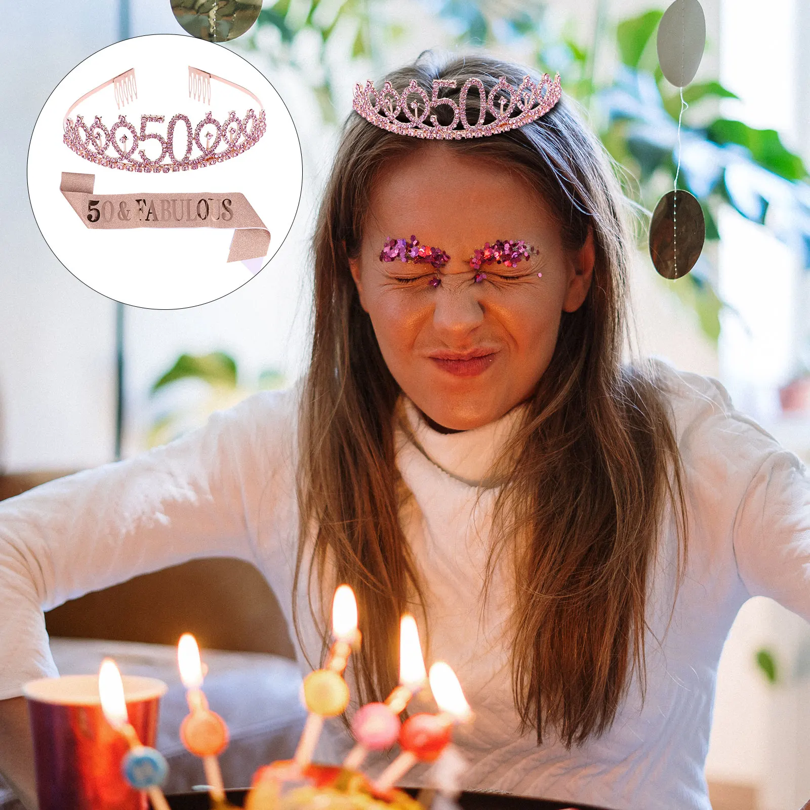 

Ceremonial Crown Belt 50th Birthday Rose Gold Tiara Decorations Party Sash Headband Ritual Etiquette Gifts Comfortable Fabric