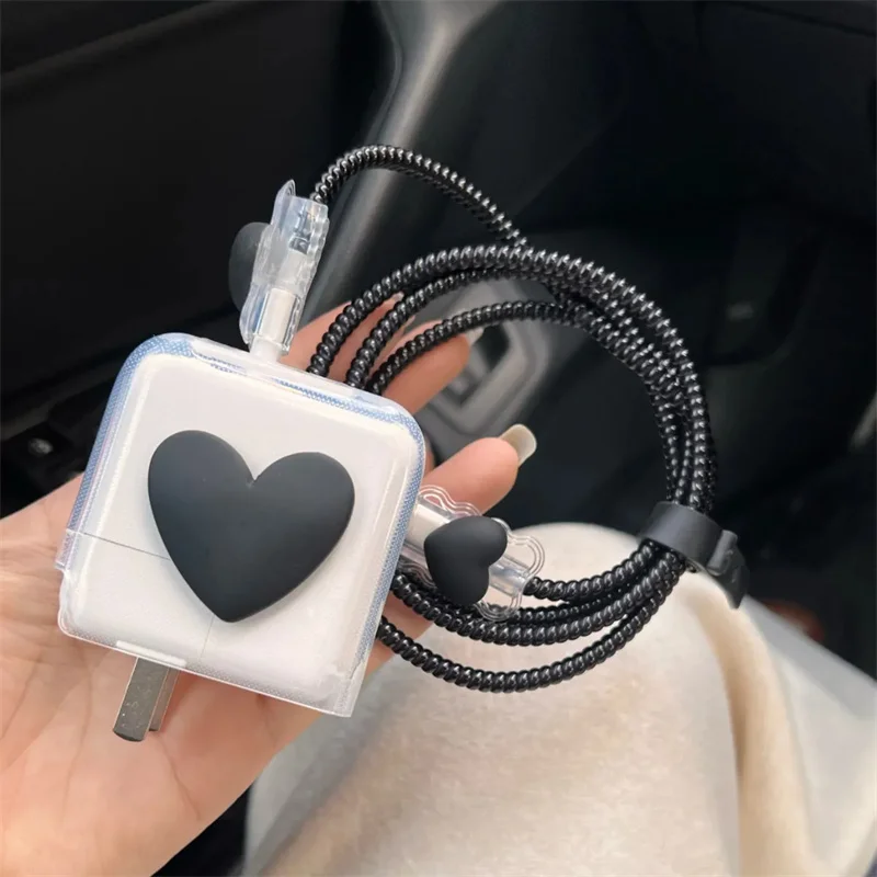 Korean 3D Love Heart Charger Cover For IPhone Macbook 30W-35W Clear Silicone Charge Protection Case Charger Sleeve Accessories