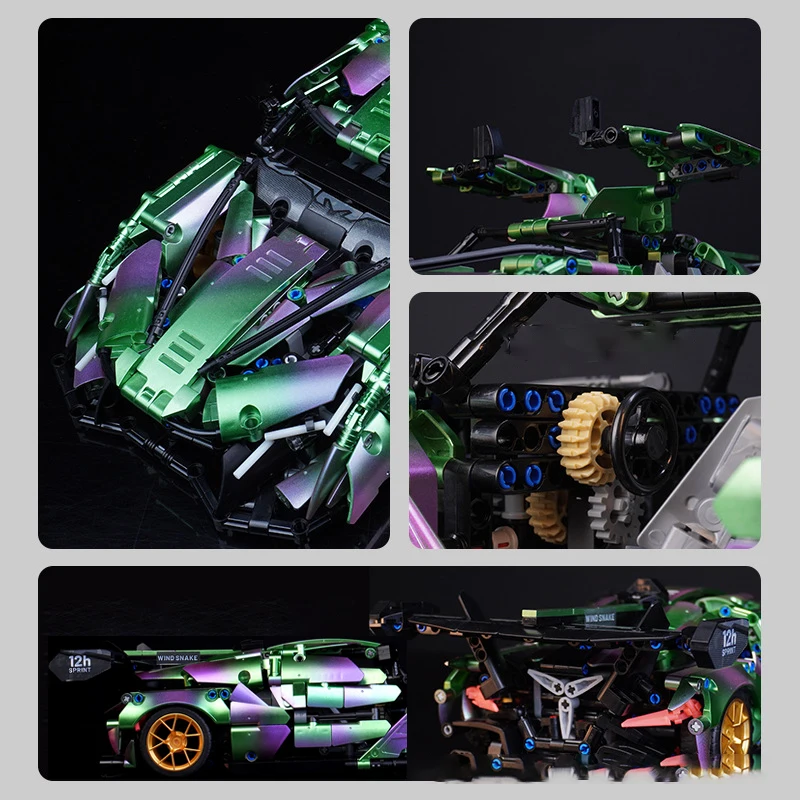 アポロにインスパイアされたアロー スーパーカー ビルディング ブロック 1220 個 1:14 モデルキット – メタリックパープル & グラデーションスタイル DIY レンガおもちゃ Dis