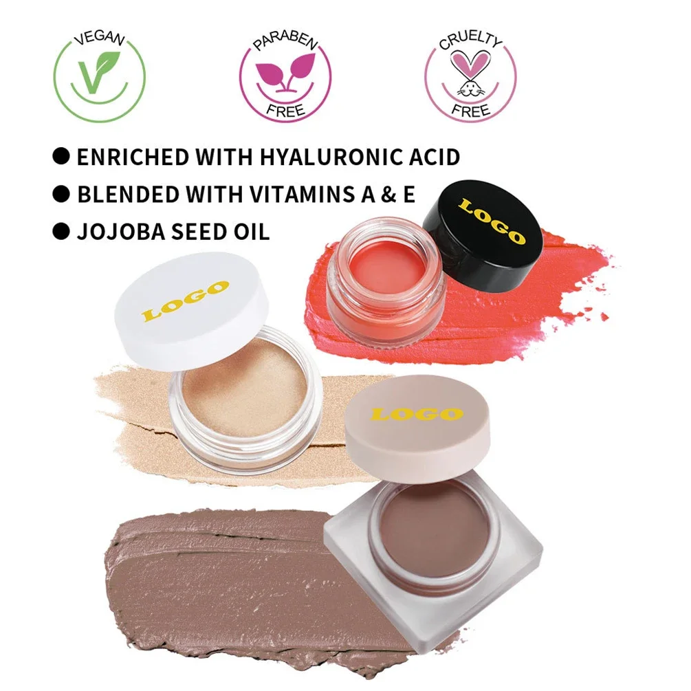 Private Label Contour Highlighter Blush Paleta, Blush creme, opção multi-cor, cosméticos delicados, maquiagem logotipo personalizado, atacado