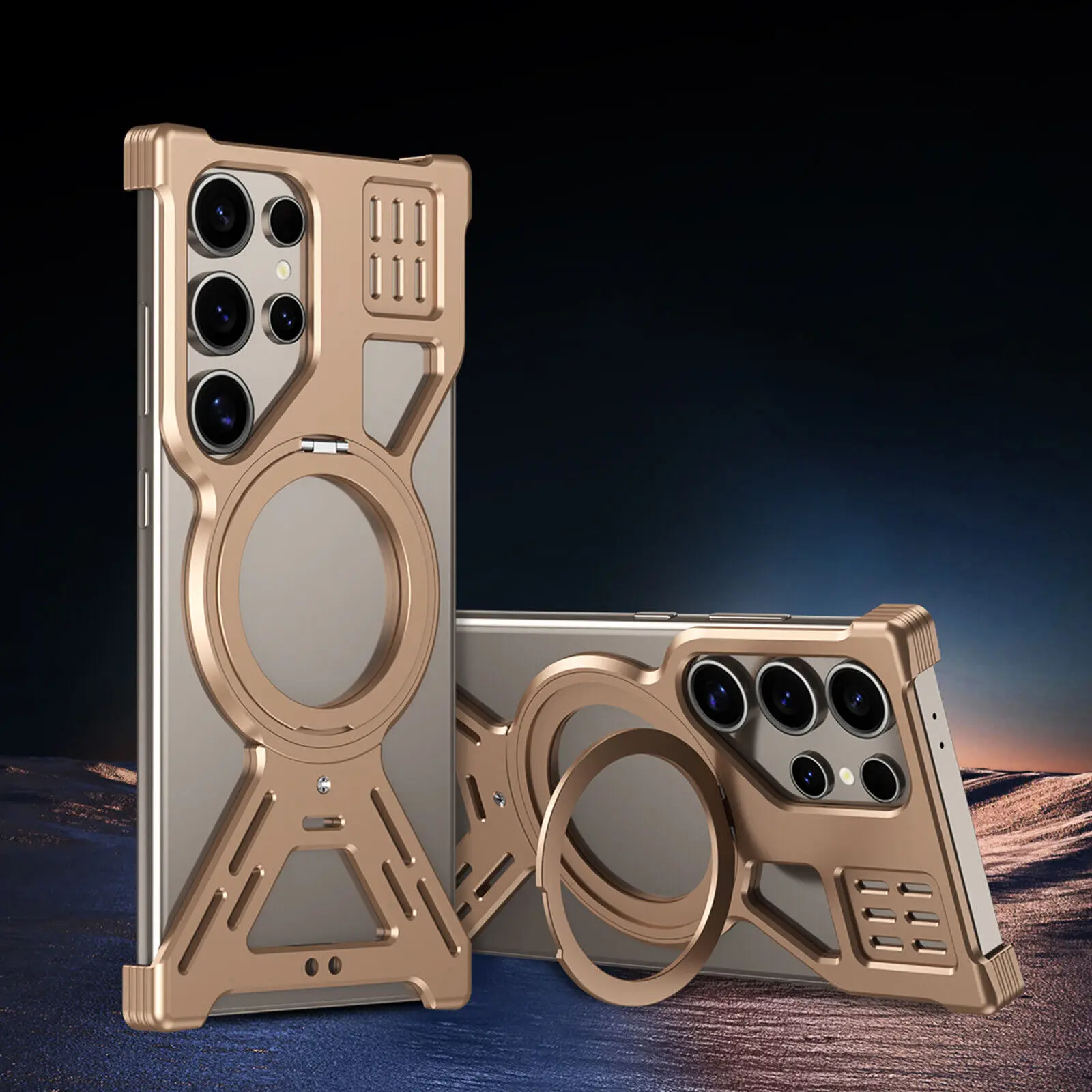 

Alloy Frameless Rugged Phone Case Magnetic for Magsafe For Samsung Galaxy S25 S24 S23 S22 Ultra Metal Hard Shockproof Cover