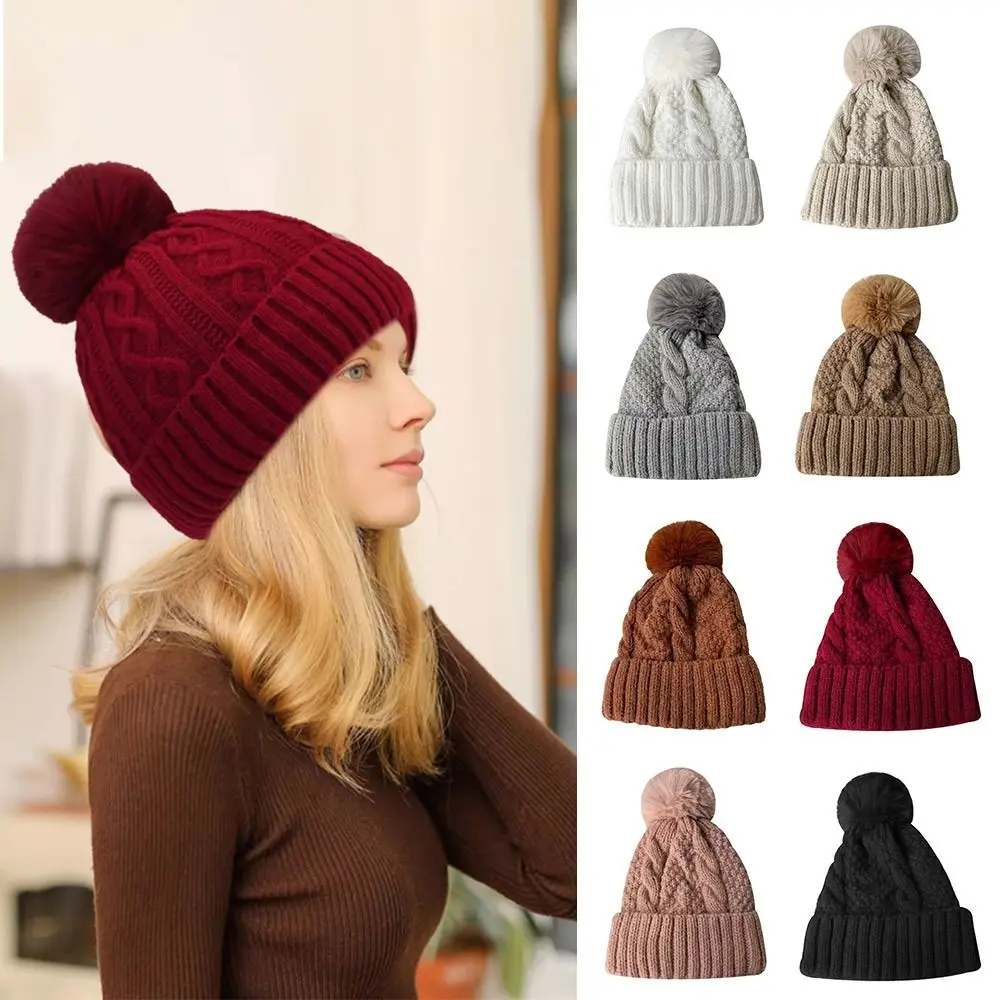 Cappelli lavorati a maglia ispessimento casual Protezioni per le orecchie antivento Cappello di lana Cappelli a cuffia tinta unita da donna