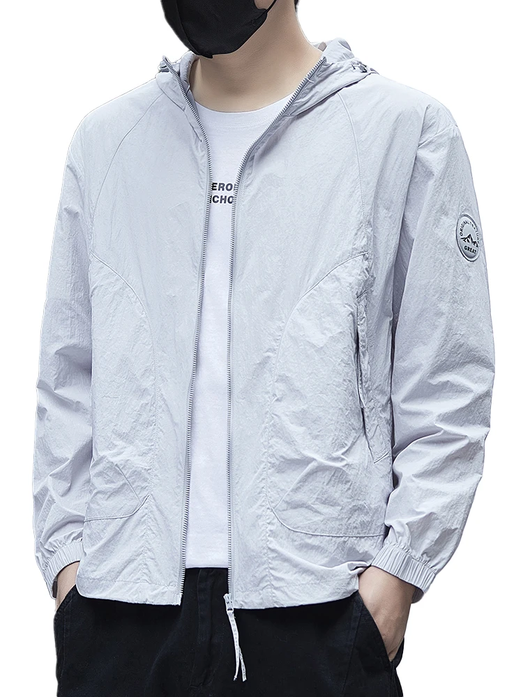 Men's Hooded Sunscreen Jacket Ultra Light Breathable Skin Coat Summer Outdoor UV Protection Quick Dry Casual Sun Protection Outw