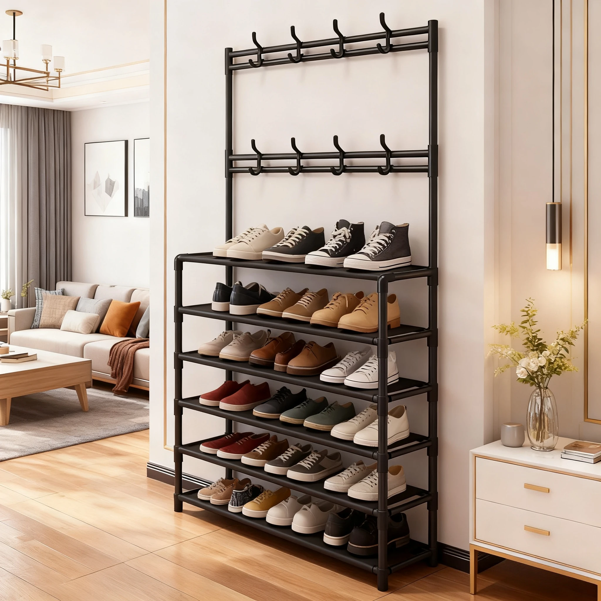 

Home Floor Standing Integrated Shoe Rack Simple Multi-Layer Coat Rack for Storage Shoes Clothes Coat Umbrella Repisas Para Pared