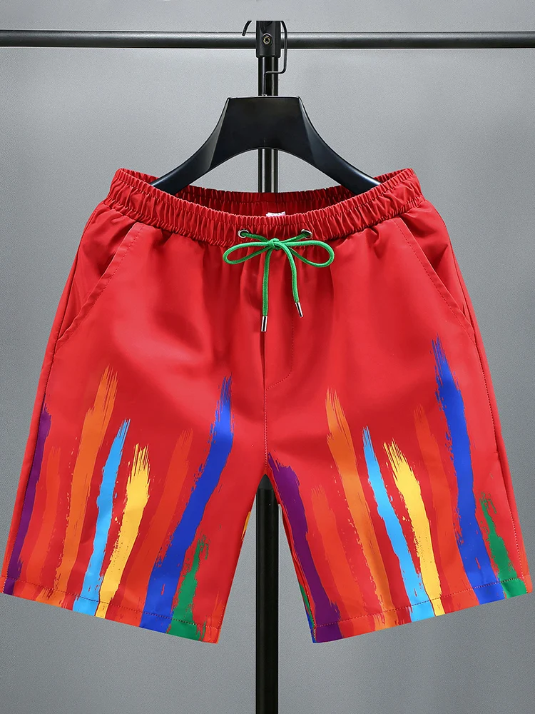 

Летние мужские шорты-бриджи для пляжа, тонкие, с принтом, больших размеров, средней длины, повседневные, прямого кроя, из полиэстера