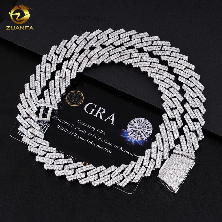 Out Iced Cuban Link Chain Moissanite Hot Sale Dropshipping 925 Sterling Silver Gold Plated With VVS Moissanite Hip Hop Jewelry.