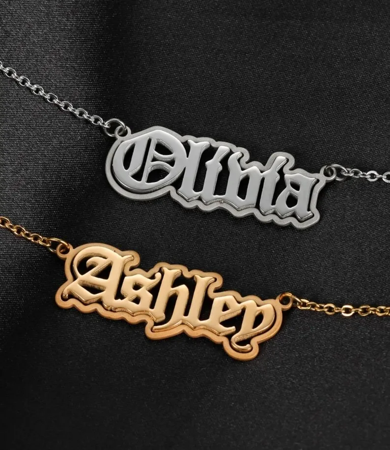 

Personalized Name Necklace Old English Font Custom Gift Mothers Collection Elegant Custom Necklace