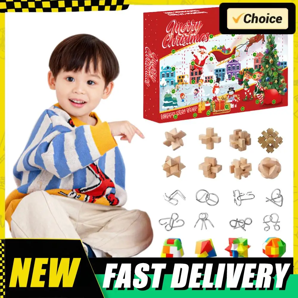 

Christmas Countdown Calendar 24 Pcs Metal & Plastic and Wooden Puzzle Fun Challenge Christmas Advent Calendar for Adults Kids