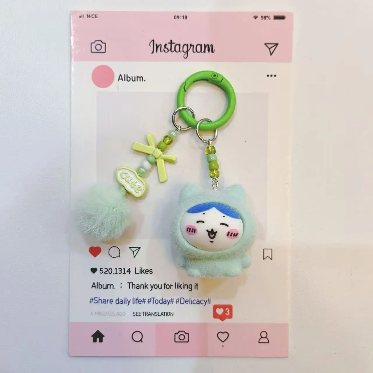 yiji Flocked Cartoon Keychain Cute Momonga Hachiware Usagi Charm Phone Strap Bag Pendant Gift for Girls Kids view 2