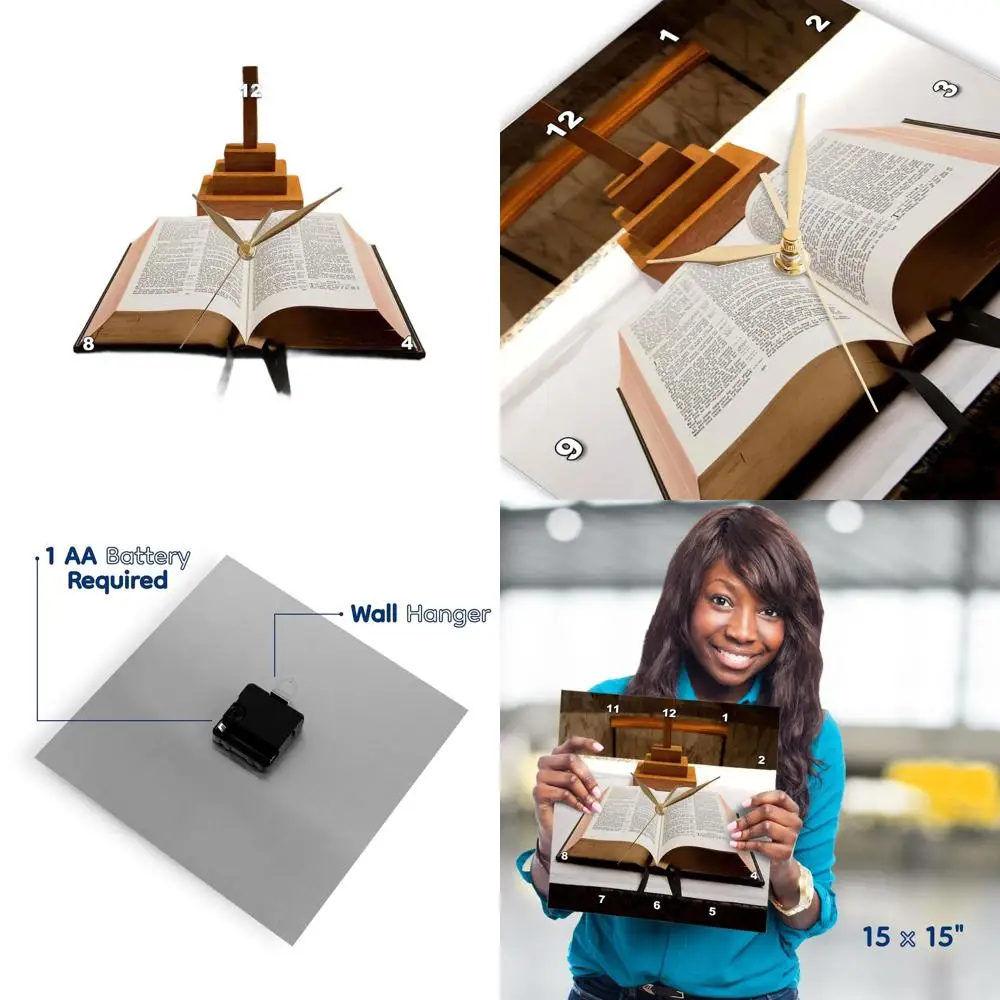 

15 Silent Wall Clock - Church Pulpit Bible Print - Religious Decor