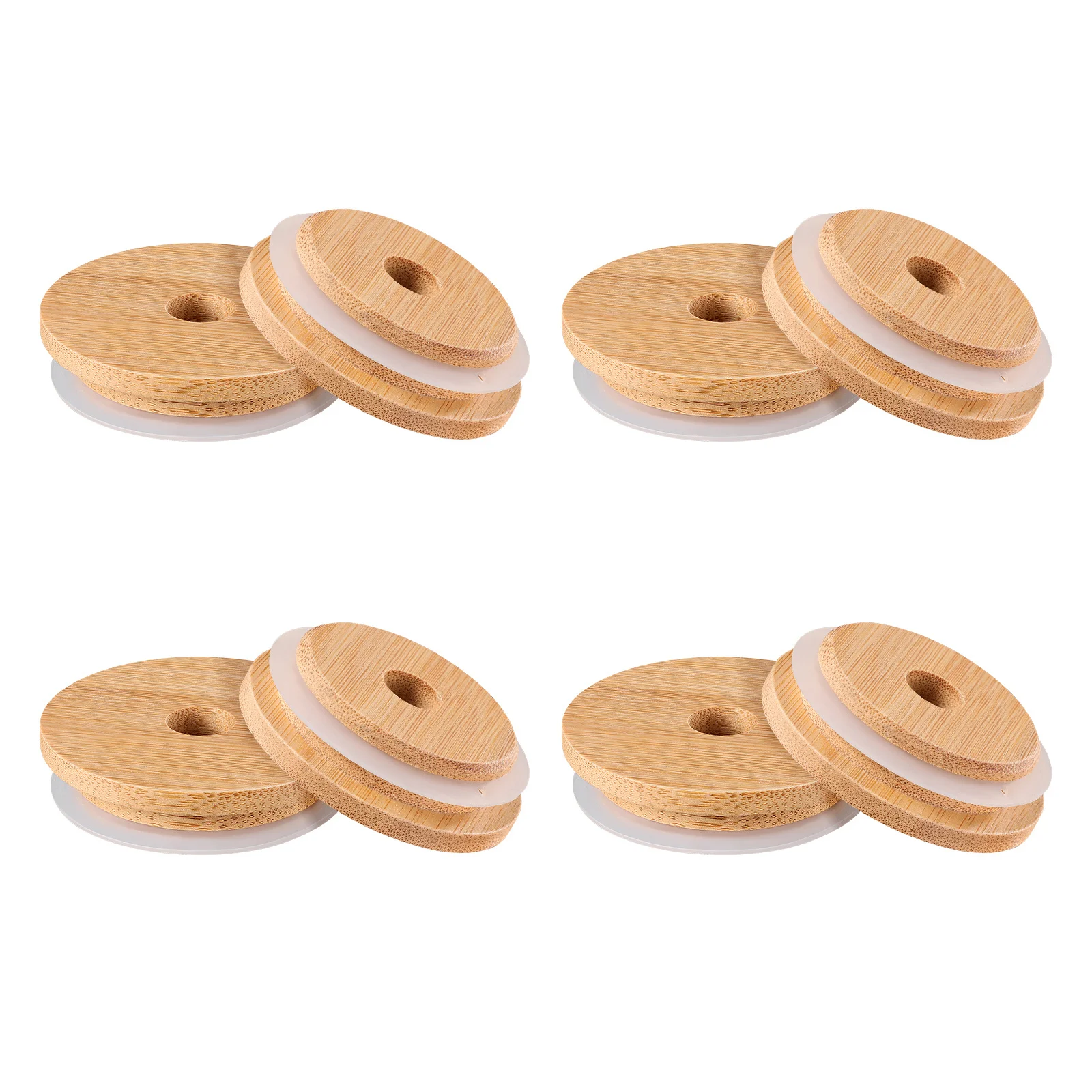 

8Pcs Wide Mouth Mason Jar Bamboo Lids Straw Hole Flexible Seal Reusable Canning Drinking Lids Bottle Caps