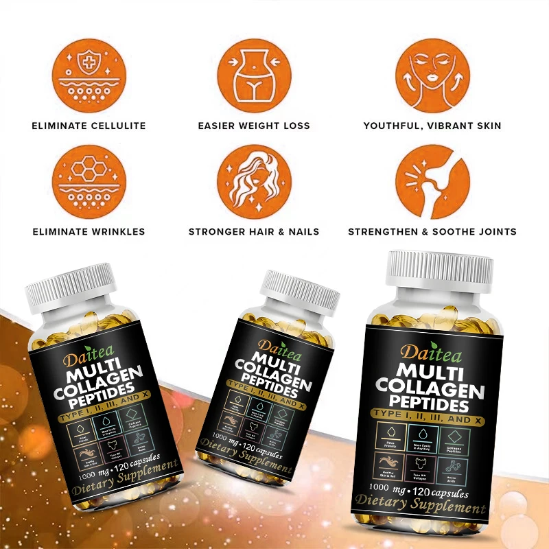 Multiple Collagen Peptide Supplements - ΤYPE I, II, III and X - Strengthens Hair, Nails, Skin, Joints, and Burns Fat