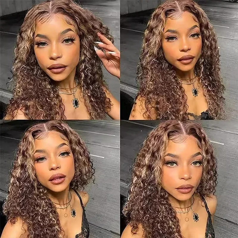 أومبير تسليط الضوء على P4/27 اللون قصير بوب الباروكات مجعد 13x4 الدانتيل الباروكات الأمامية شعر الإنسان عميق مجعد بوب شعر مستعار البرازيلي الشعر القصير بوب