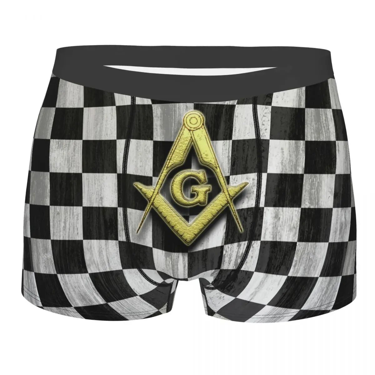 

Custom Masonic Freemason Checkered Underwear Men Stretch Boxer Briefs Shorts Panties Soft Underpants For Male