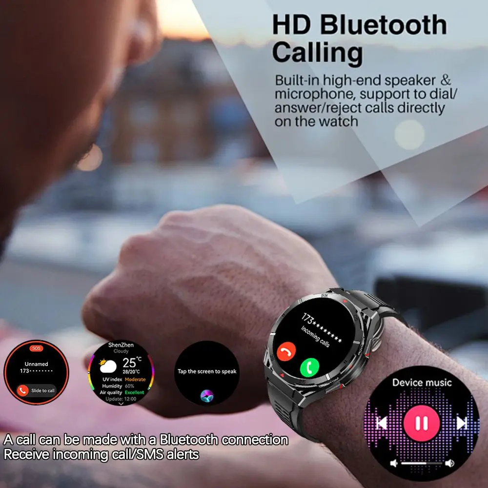 GPS Smartwatch Men 1.43'' AMOLED IP69K 방수 블루투스 HD 통화 나침반 고도 기압계 멀티 스포츠 모드 스마트 시계 2025