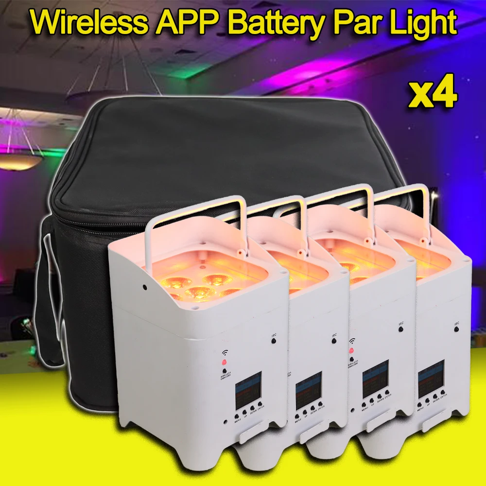 

4Pcs/lot DMX LED 6x18W RGBWA-UV 6IN1 Color Battery Wireless Led Par Light Battery Party DJ Stage Light APP 2.4G Wireless Control