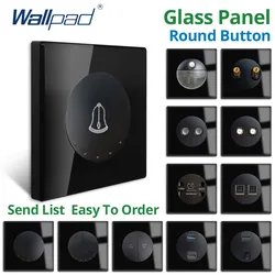 Wallpad Reset 3 Way Wall Switch and Socket Round Corner Black Glass Panel USB EU UK Electric Outlet TV TEL RJ45 Sat HDMI