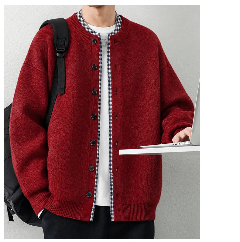 Luxuriöser Retro-Design Strick-Cardigan für Herren Neuer Hochwertiger Beliebter Karierter Patchwork-Pullover Jugendlicher Lässiger Dicker Warmer Mantel – Detail 5