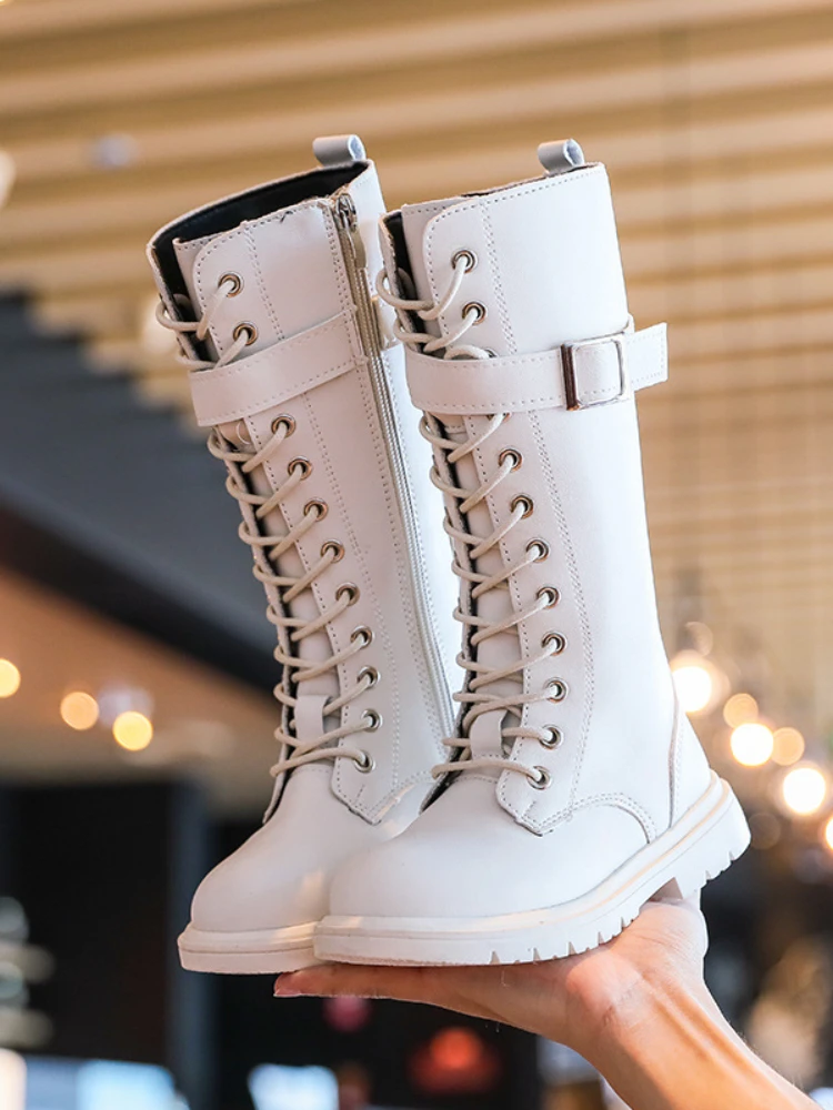 Bottes longues en cuir au genou pour filles, chaussures montantes pour enfants, bottes en coton décontractées pour enfants, mode princesse, automne, nouveau, 2023