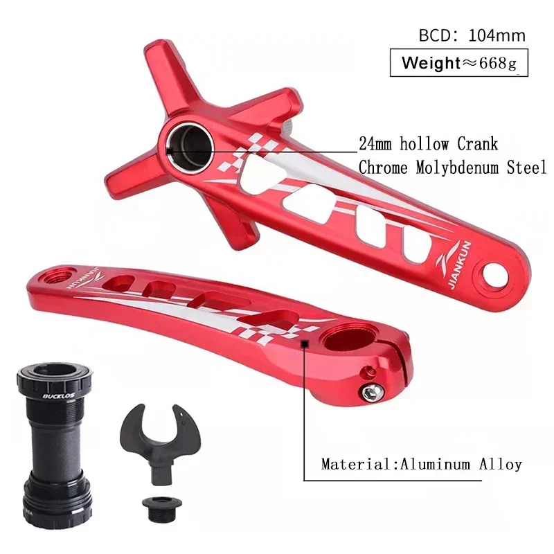 JIANKUN MTB Cranks 104 BCD Hollowtech Crank Ultralight Aluminum Alloy 170mm Bicycle Crank with Bottom Bracket Bike Accessories