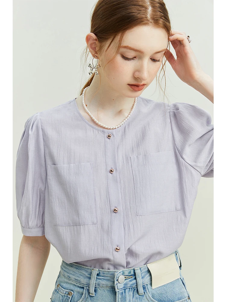 FSLE Round Neck Short Sleeved Shirt For Women's Summer 2023 New Stunning Top French Style Temperament Women Shirt Tops