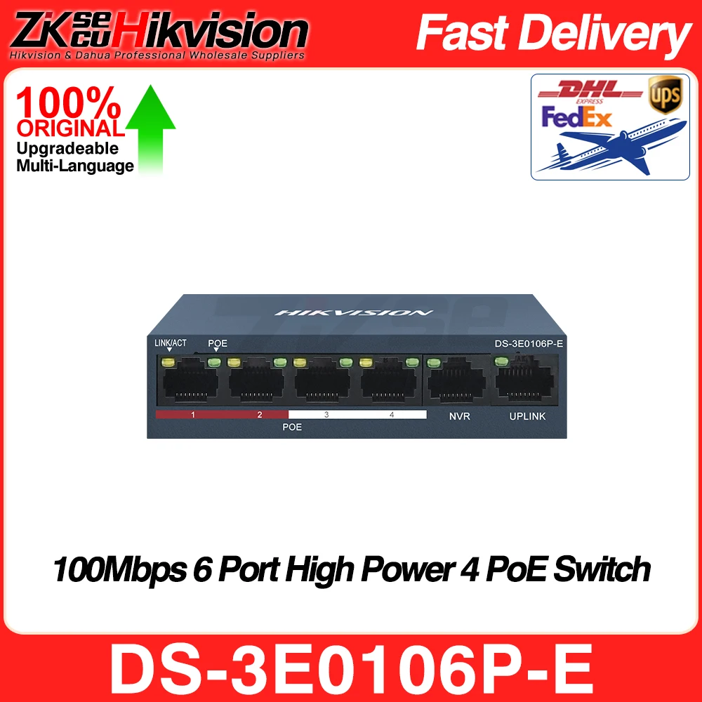 

Hikvision POE Switch DS-3E0106P-E (4POE+2CH) 100Mbps Fast Ethernet Unmanaged RJ45 Port DC 48V for Security POE IP Camera NVR