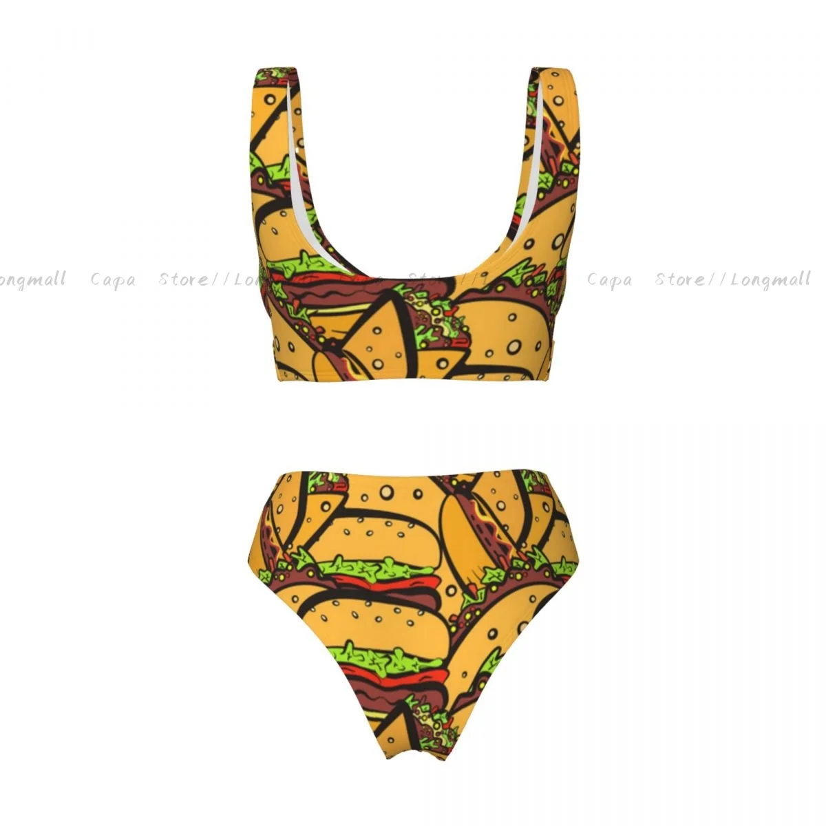 الصيف النساء الخامس الرقبة مجموعة البكيني الفوضى الوجبات السريعة لطيف نمط ملابس السباحة الإناث 2 قطعة ملابس الشاطئ ثوب السباحة #5